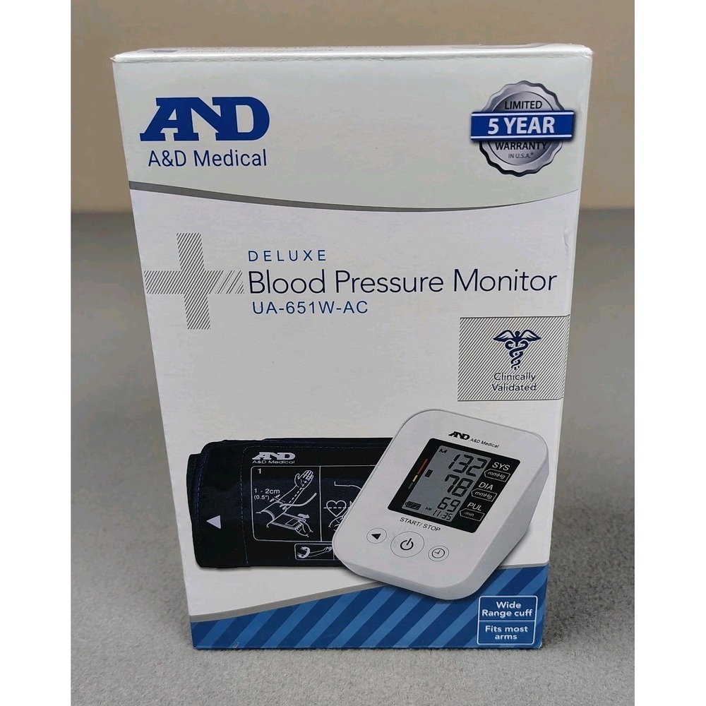 A&D Medical Blood Pressure Monitor Upper Arm Wide Range Cuff UA-651W-AC White